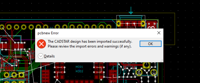 Fully imported PCB shown in Pcbnew