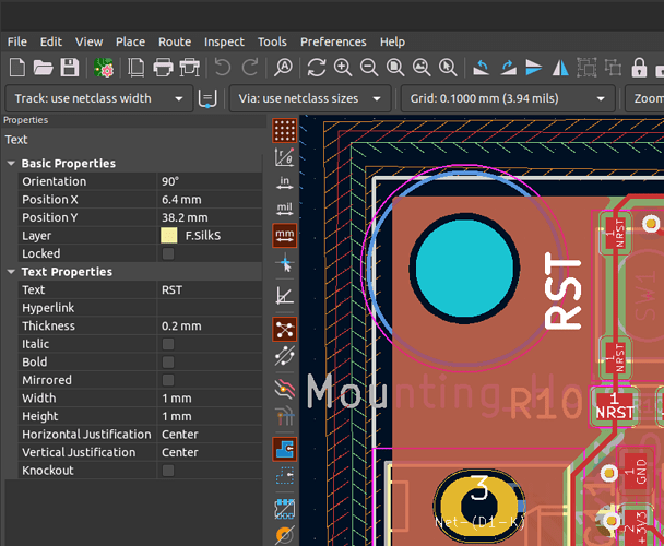 Screenshot showing properties panel with properties for a text item