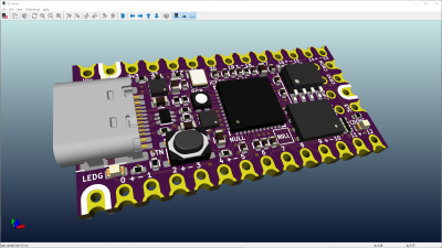 Image of iCEBreaker Bitsy PCB rendered in the KiCad 3D Viewer