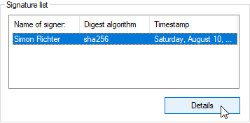 Details button for a digital signature