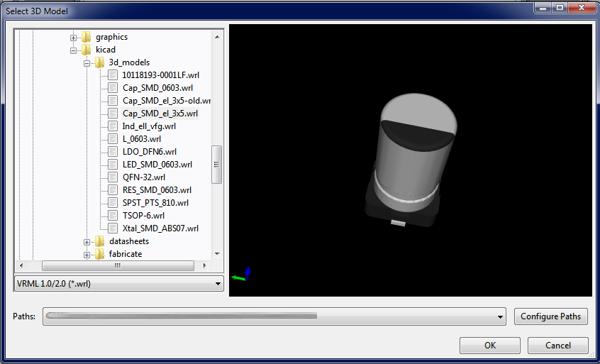 Model shown in the 3D model file selector in KiCad